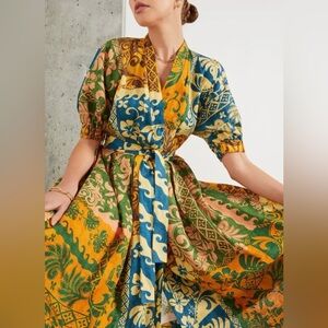 ALÉMAIS 100% Linen Archie Wrap Maxi Dress Multicolor Orange US Size 4